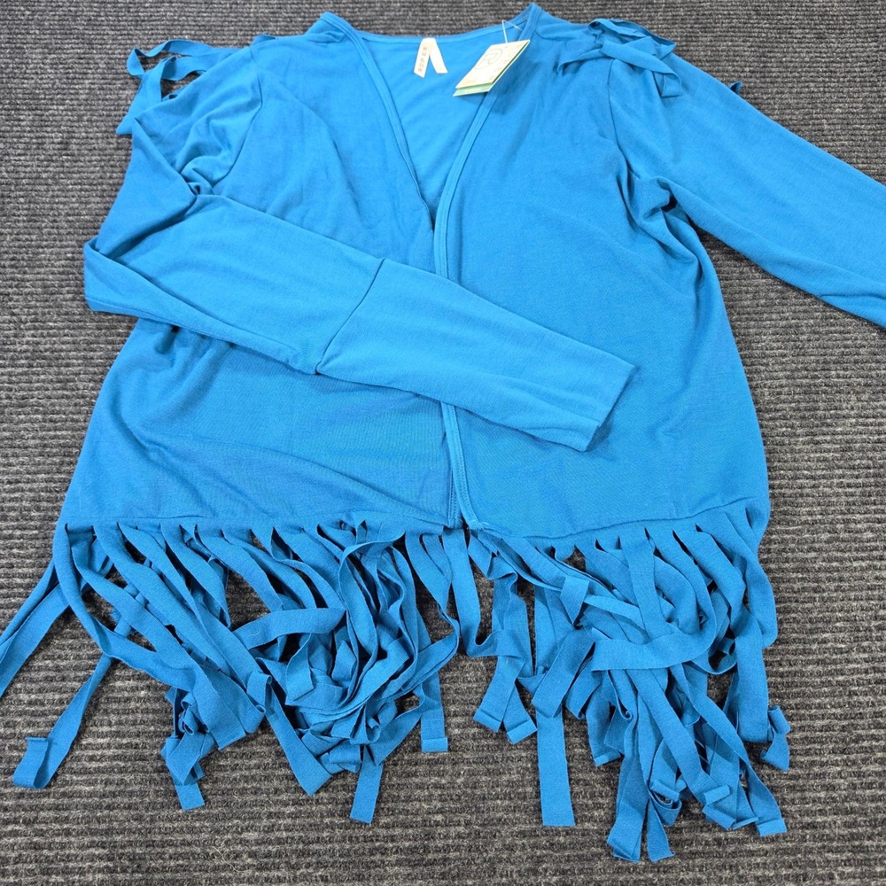 NEW Roper Fringe Blouse‎ Top Womens L Blue New Western Boho V-Neck Fringe Open
